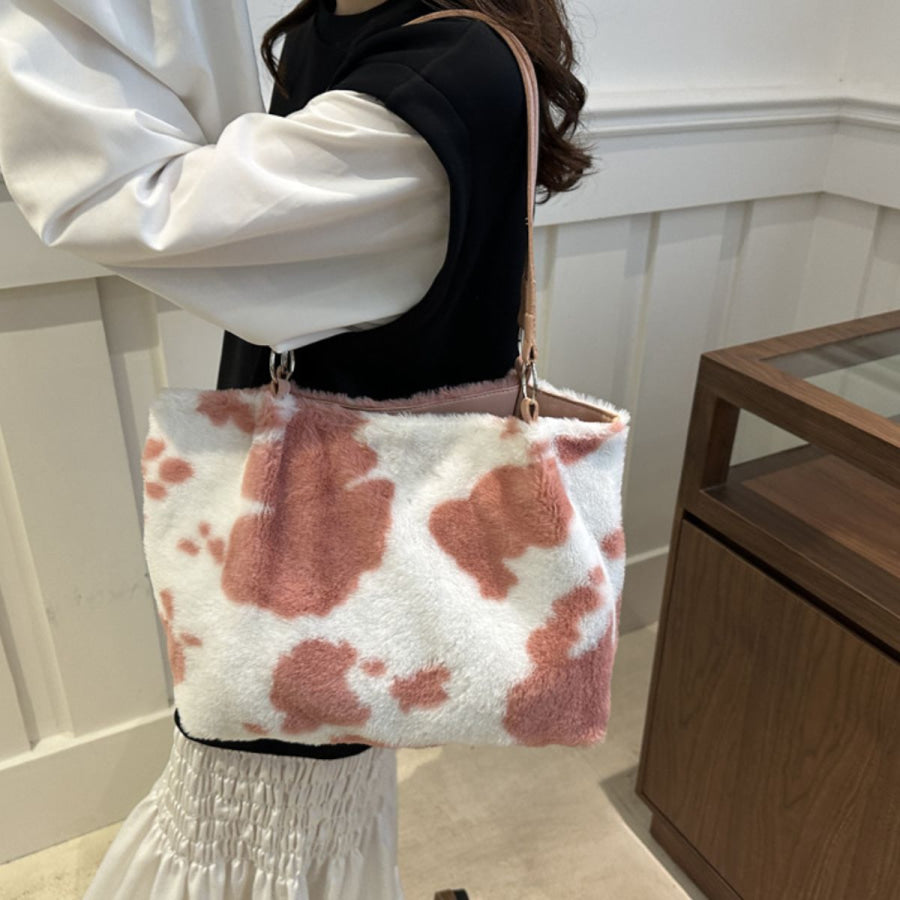 Cow Print Furry Tote Bag Apparel and Accessories