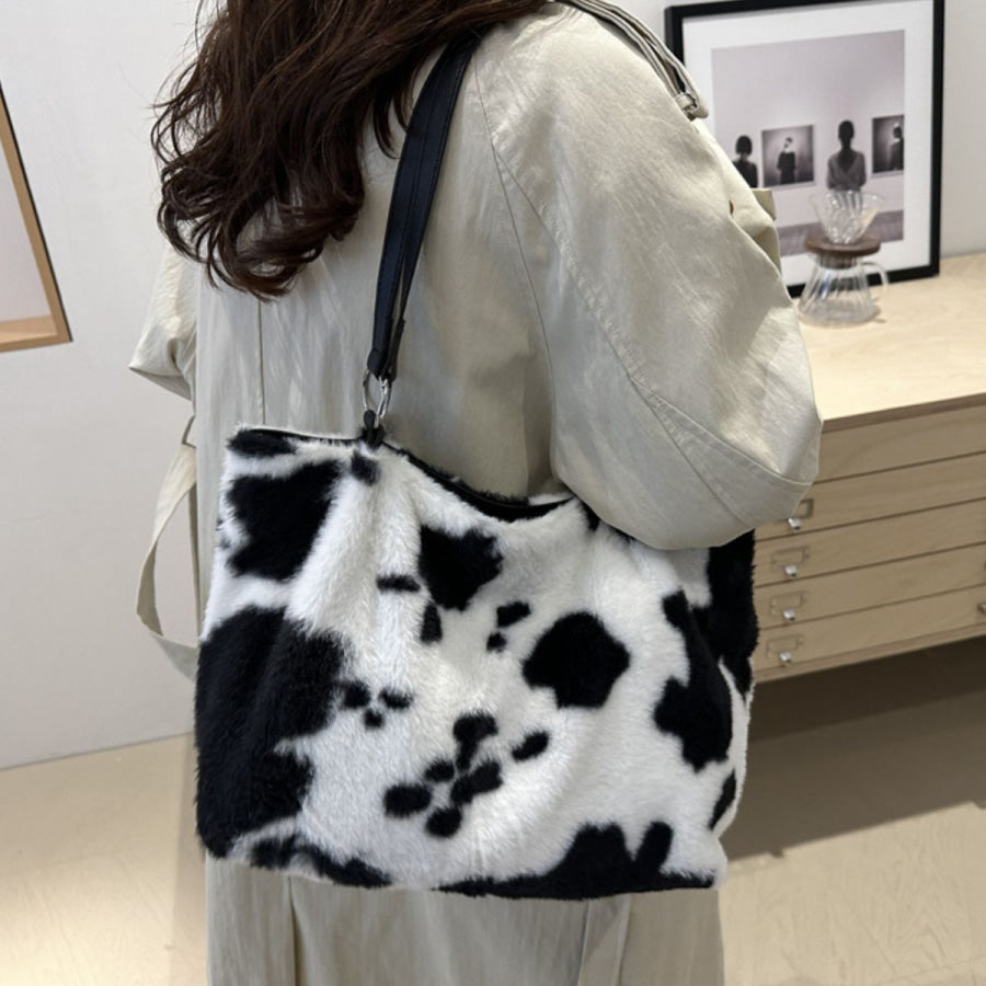 Cow Print Furry Tote Bag Apparel and Accessories