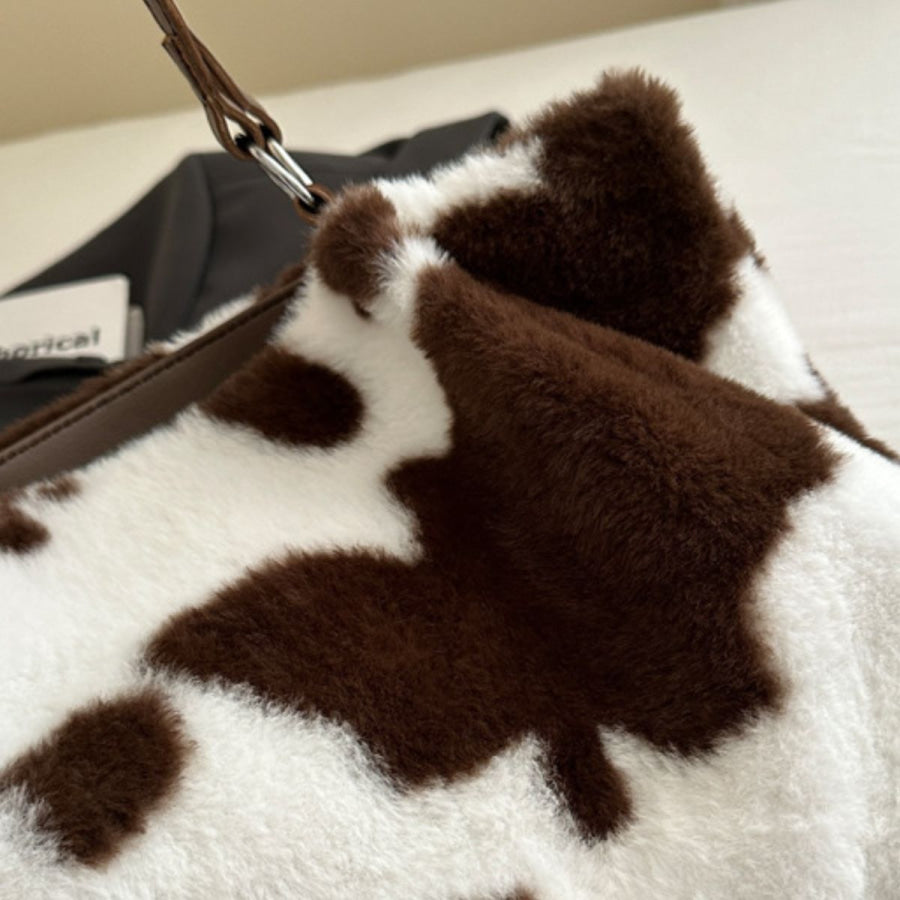 Cow Print Furry Tote Bag Apparel and Accessories