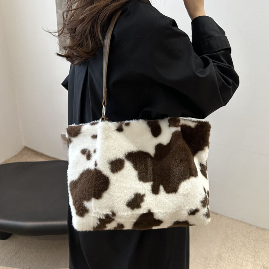 Cow Print Furry Tote Bag Apparel and Accessories