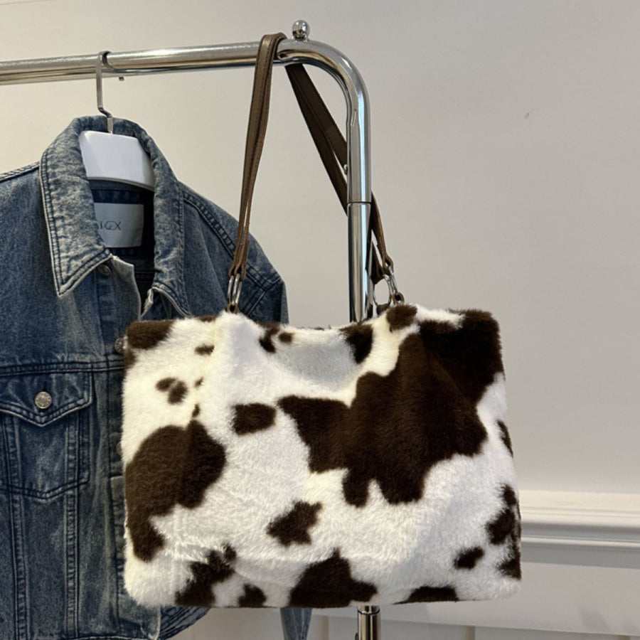 Cow Print Furry Tote Bag Apparel and Accessories