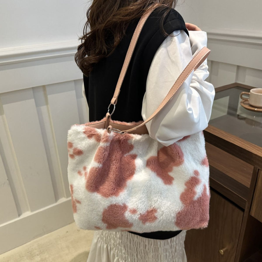 Cow Print Furry Tote Bag Apparel and Accessories