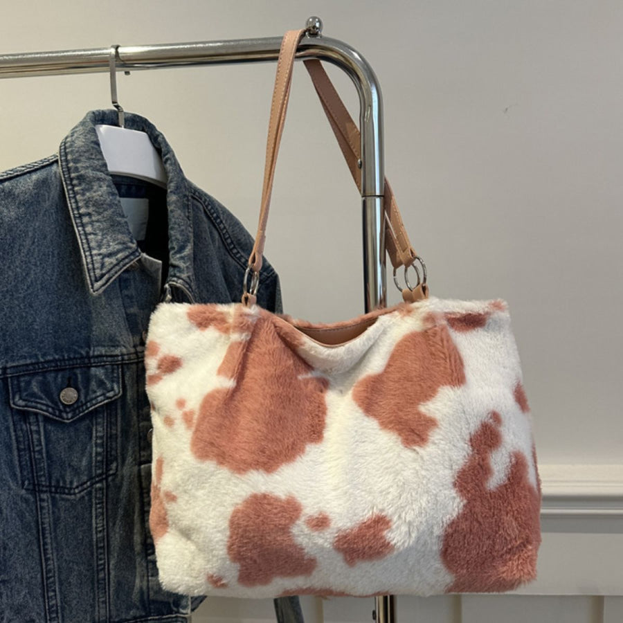 Cow Print Furry Tote Bag Apparel and Accessories