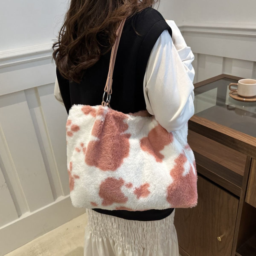 Cow Print Furry Tote Bag Apparel and Accessories