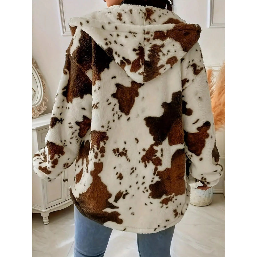 Cow Print Plush Hooded Outerwear Apparel and Accessories