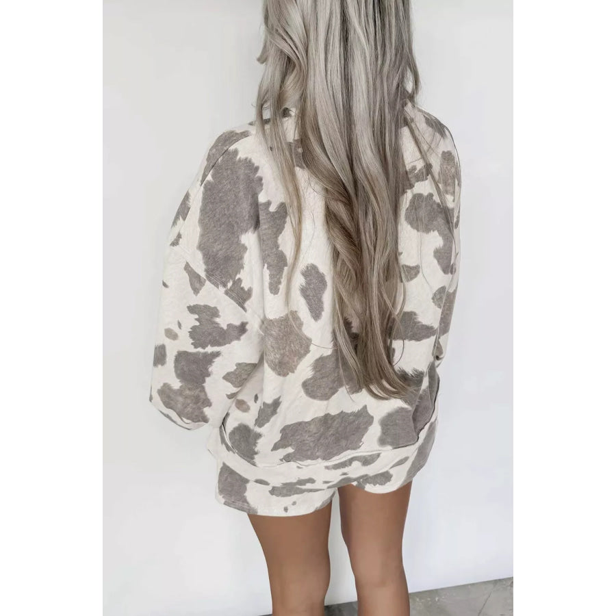 Cow Print Top and Drawstring Shorts Set Apparel and Accessories