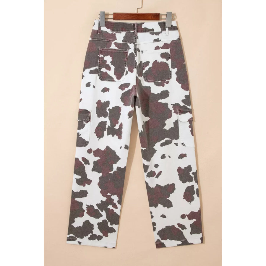 Cow Spots Printed Multi Pocketed Jeans Apparel and Accessories
