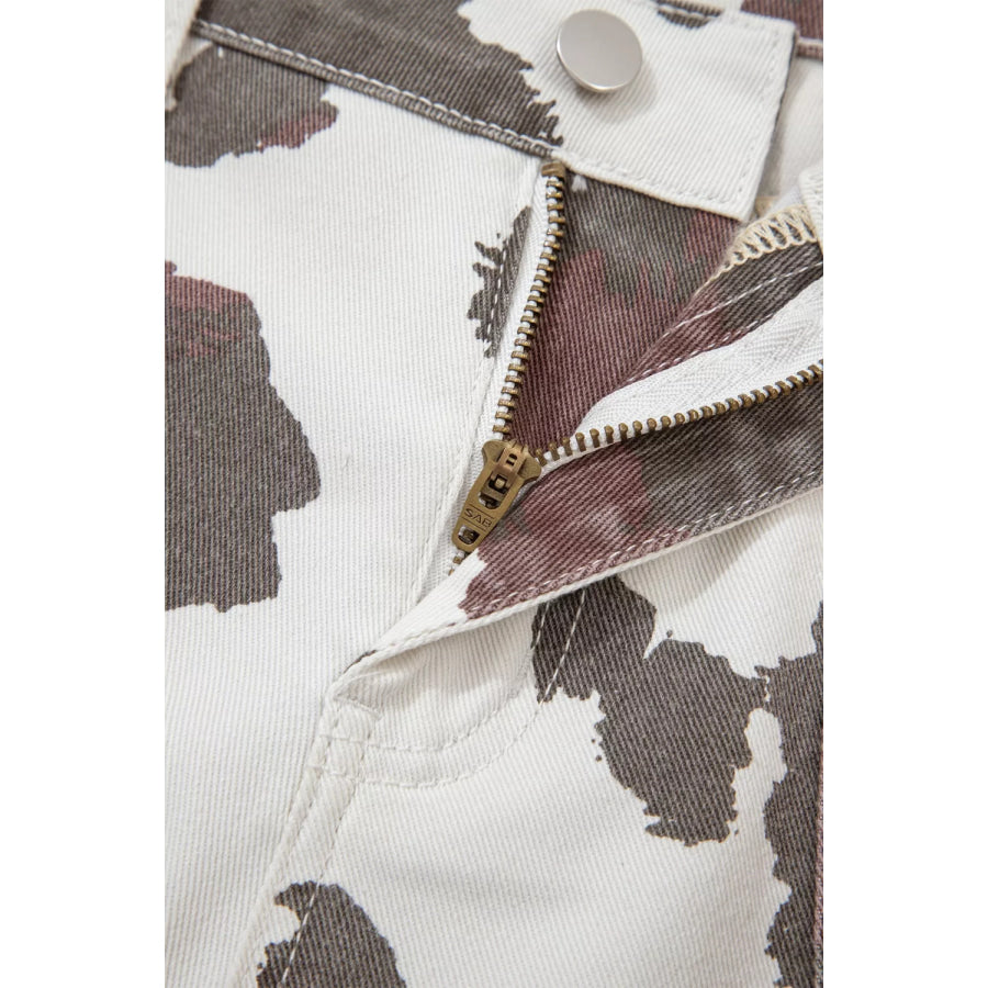 Cow Spots Printed Multi Pocketed Jeans Apparel and Accessories