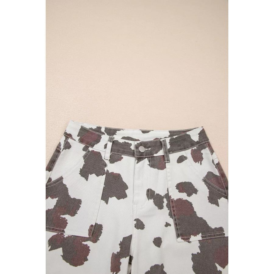 Cow Spots Printed Multi Pocketed Jeans Apparel and Accessories