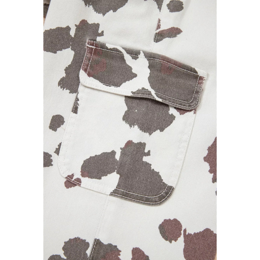 Cow Spots Printed Multi Pocketed Jeans Apparel and Accessories