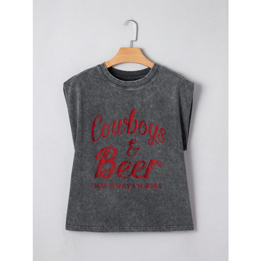 Cowboy & Beer Western Graphic Mineral Wash Tank Top Apparel and Accessories