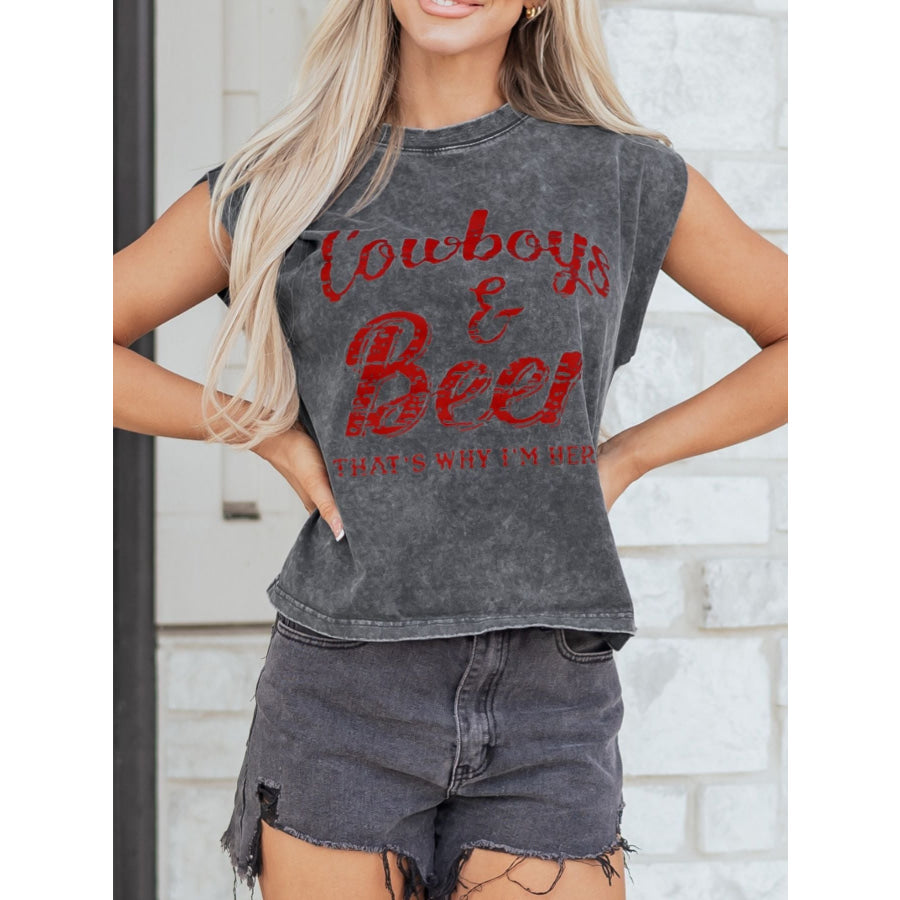 Cowboy & Beer Western Graphic Mineral Wash Tank Top Dark Gray / S Apparel and Accessories