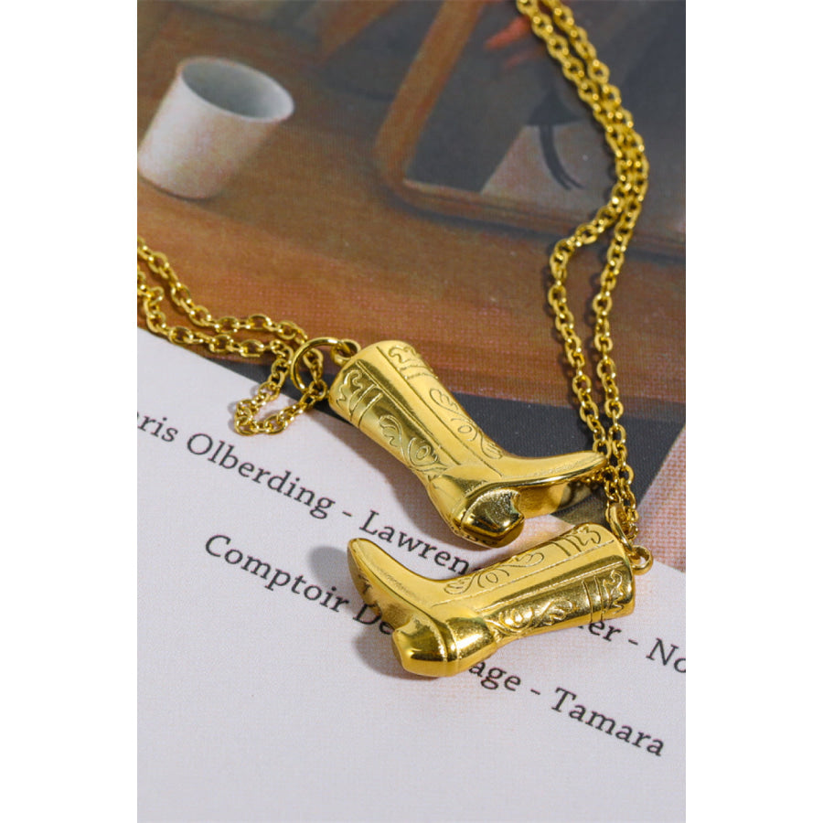 Cowboy Boot Pendant Stainless Steel Necklace Gold / One Size Apparel and Accessories