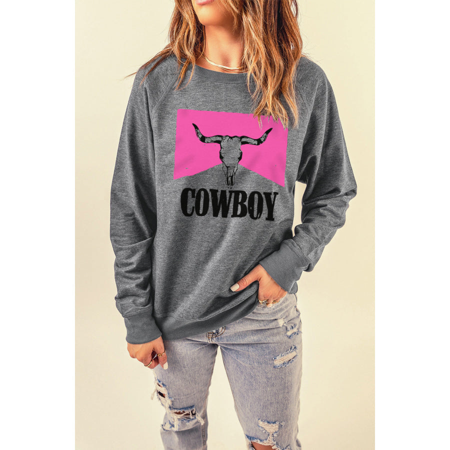 COWBOY Bull Graphic Sweatshirt Gray / S Apparel and Accessories