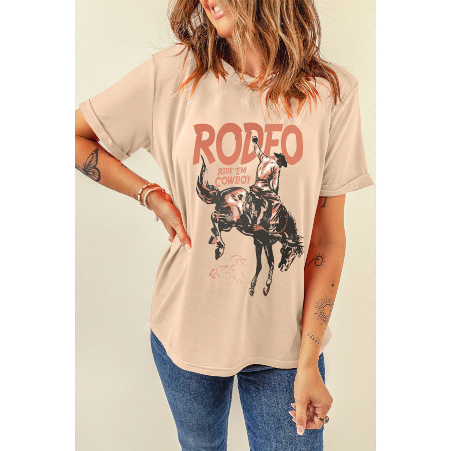 Cowboy Graphic Round Neck Short Sleeve T-Shirt Apparel and Accessories