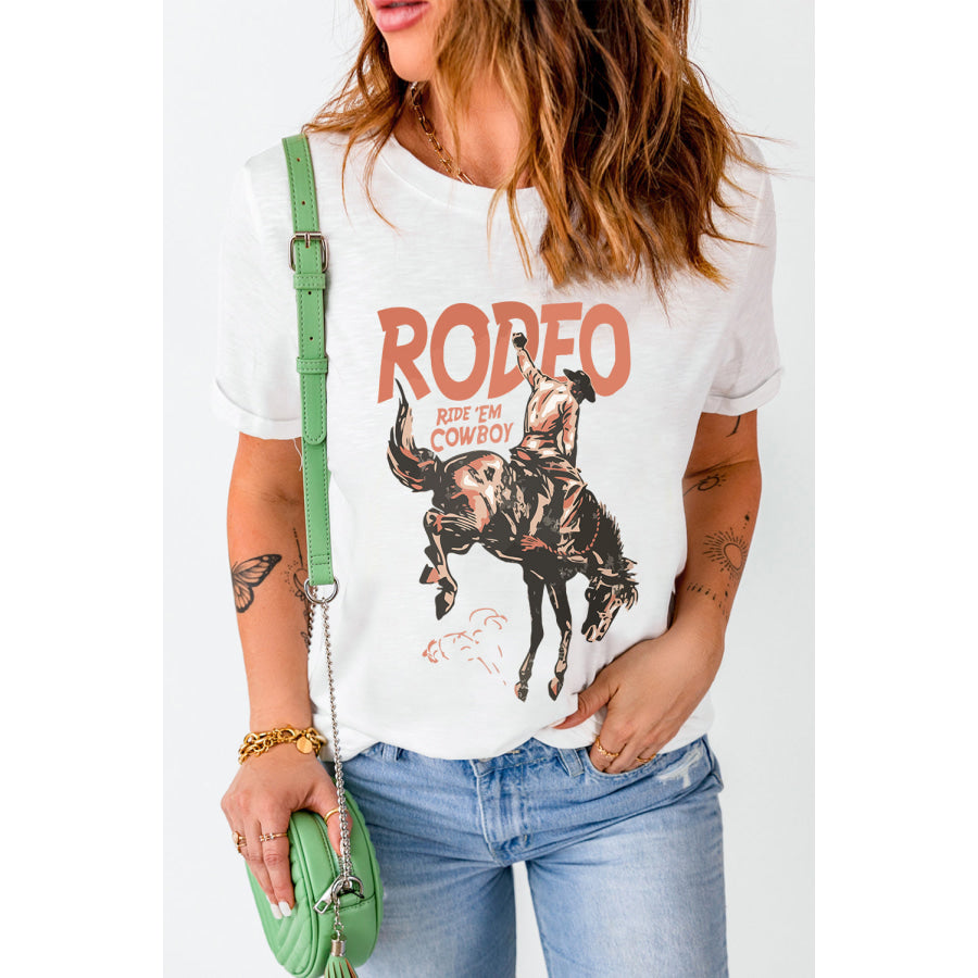 Cowboy Graphic Round Neck Short Sleeve T-Shirt Apparel and Accessories