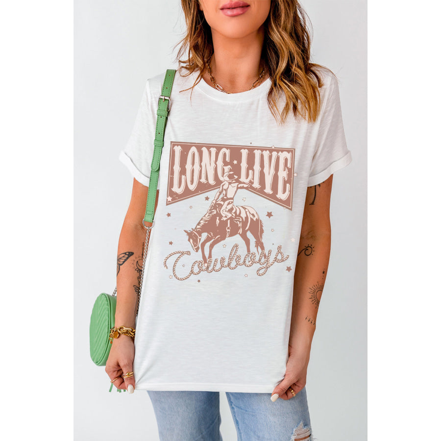 Cowboy Graphic Round Neck Short Sleeve T-Shirt Apparel and Accessories