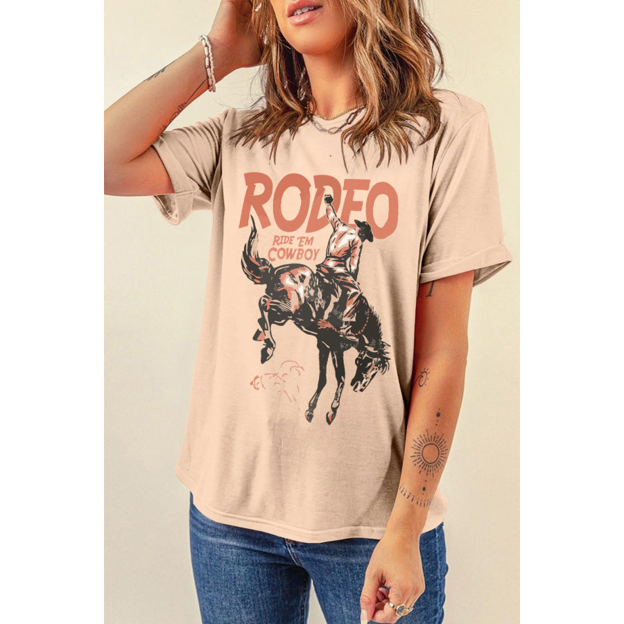 Cowboy Graphic Round Neck Short Sleeve T-Shirt Tan / S Apparel and Accessories