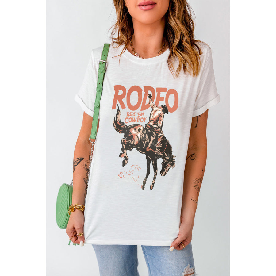 Cowboy Graphic Round Neck Short Sleeve T-Shirt White / S Apparel and Accessories