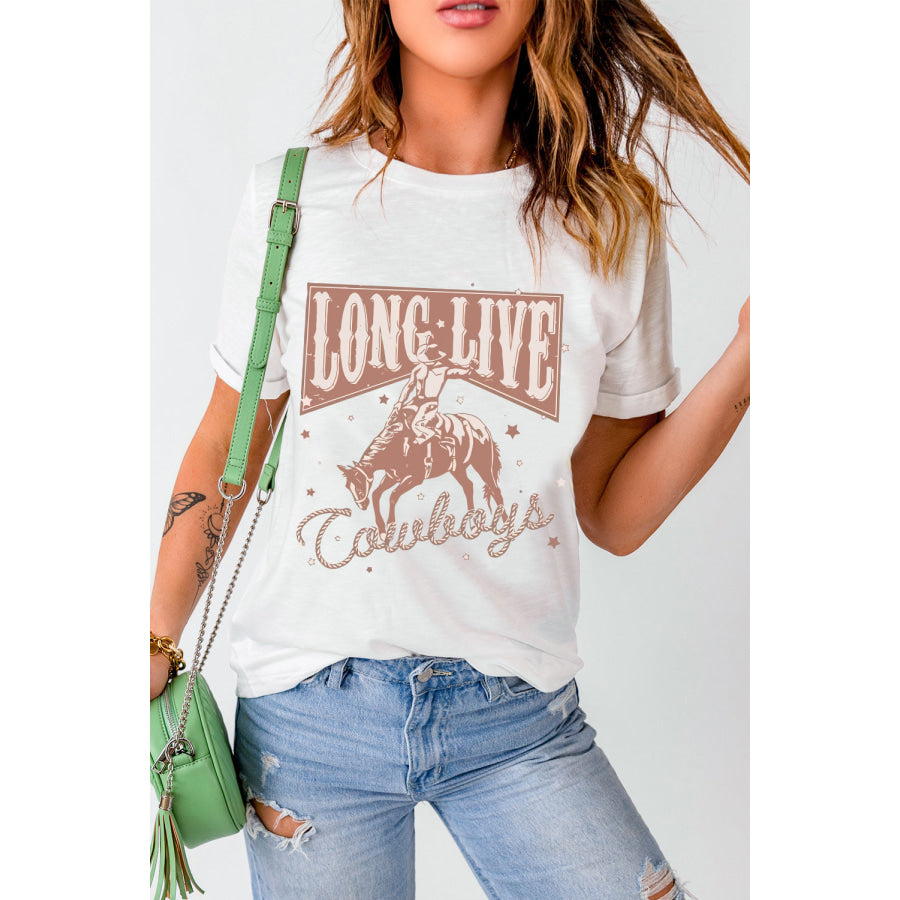 Cowboy Graphic Round Neck Short Sleeve T-Shirt White / S Apparel and Accessories