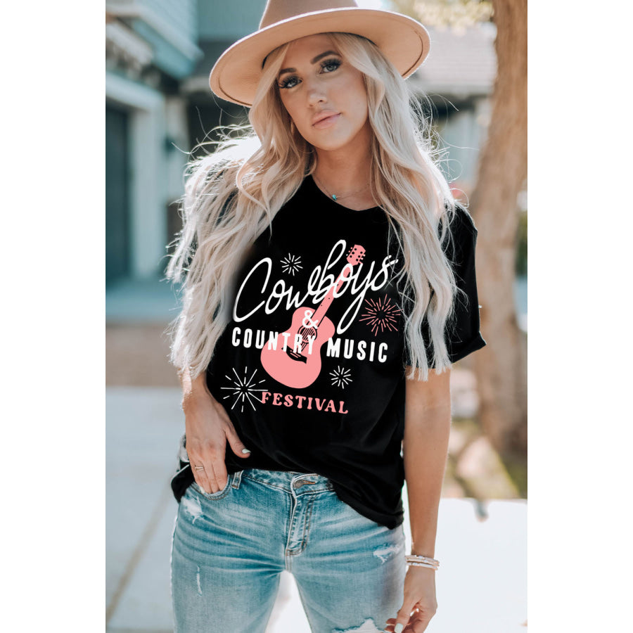 COWBOYS COUNTRY MUSIC Round Neck T-Shirt Apparel and Accessories
