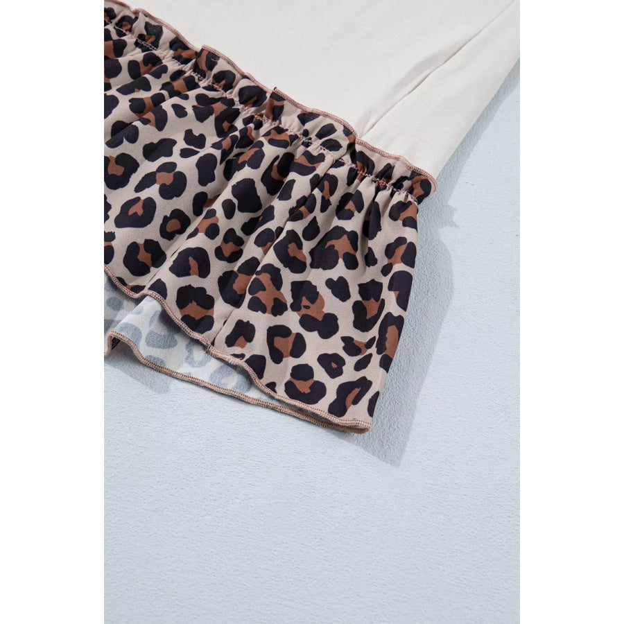 COWGIRL Print Leopard Ruffle Hem Patchwork T Shirt Apparel and Accessories