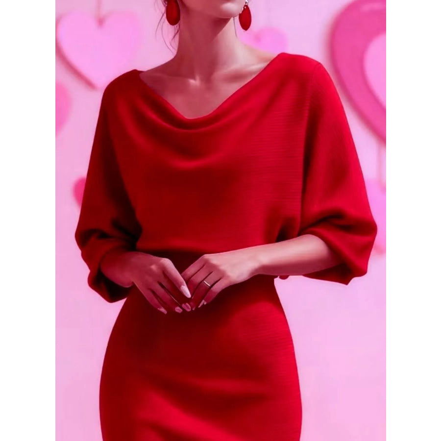 Cowl Neck Bodycon Midi Dress Apparel and Accessories