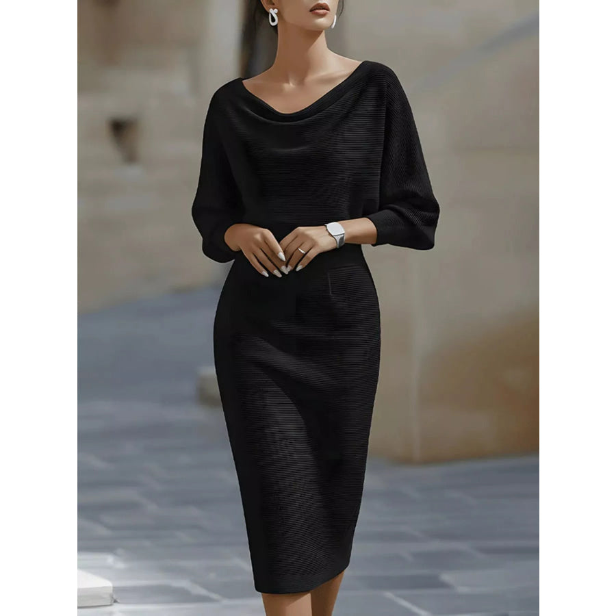 Cowl Neck Bodycon Midi Dress Black / S Apparel and Accessories