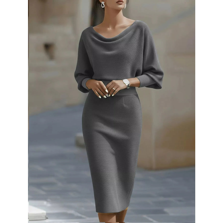 Cowl Neck Bodycon Midi Dress Gray / S Apparel and Accessories