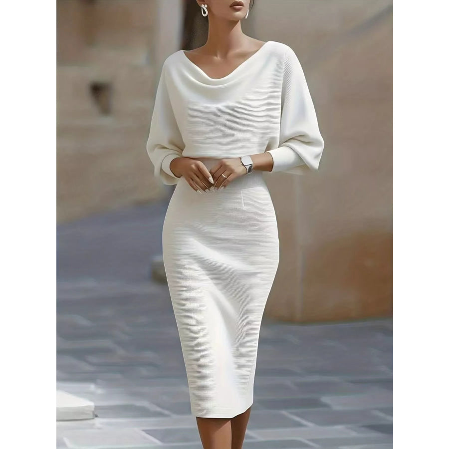 Cowl Neck Bodycon Midi Dress Gray/white / S Apparel and Accessories