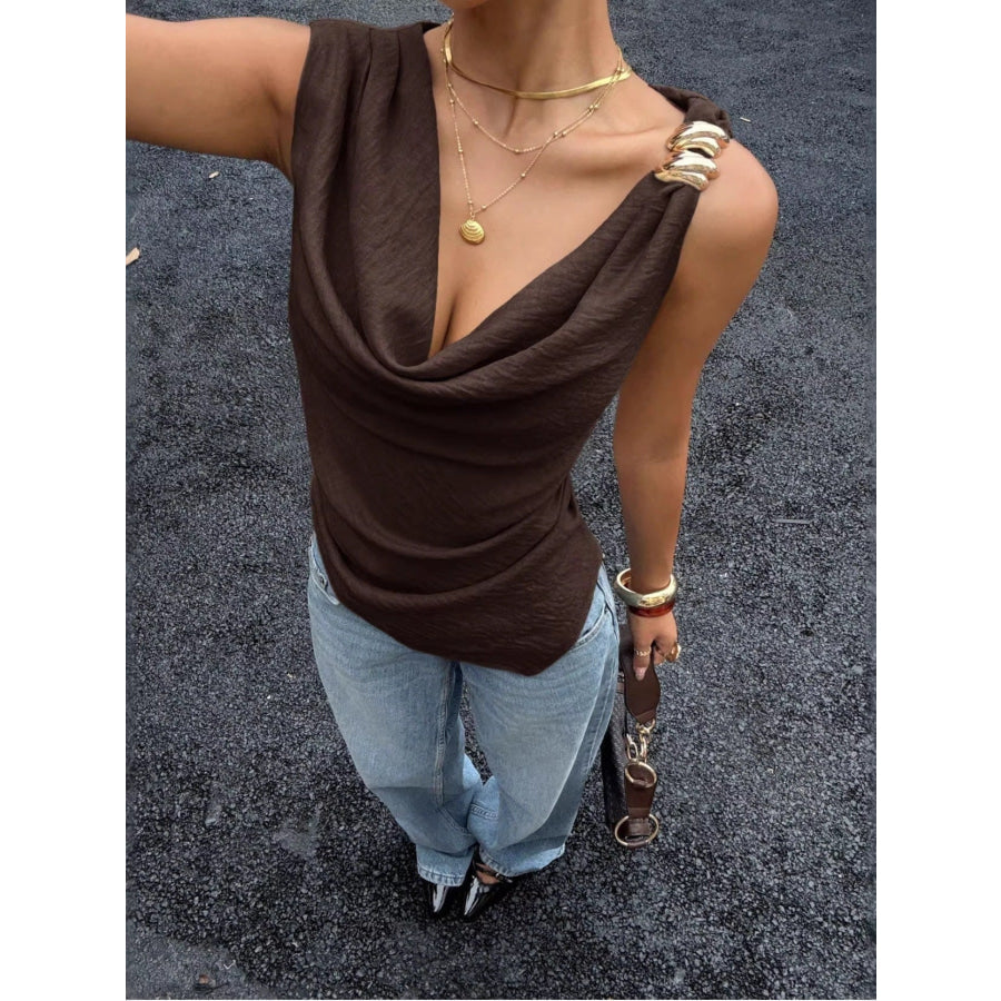 Cowl Neck Cami Top Chocolate / S Apparel and Accessories