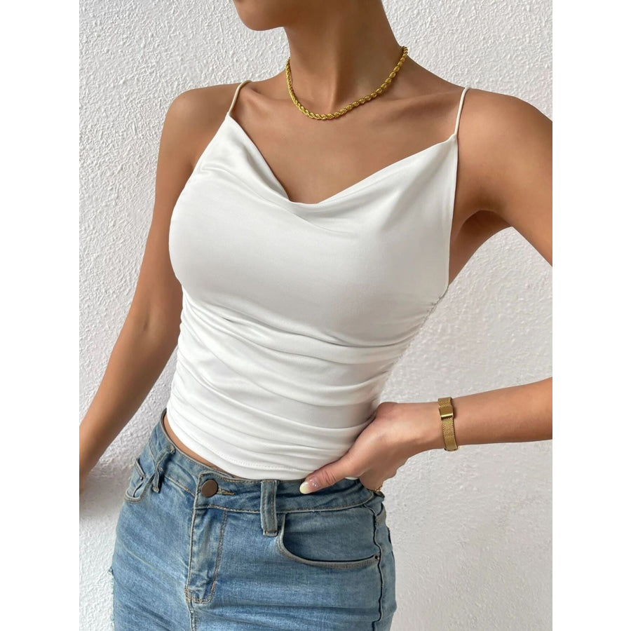 Cowl Neck Cami Top White / S Apparel and Accessories