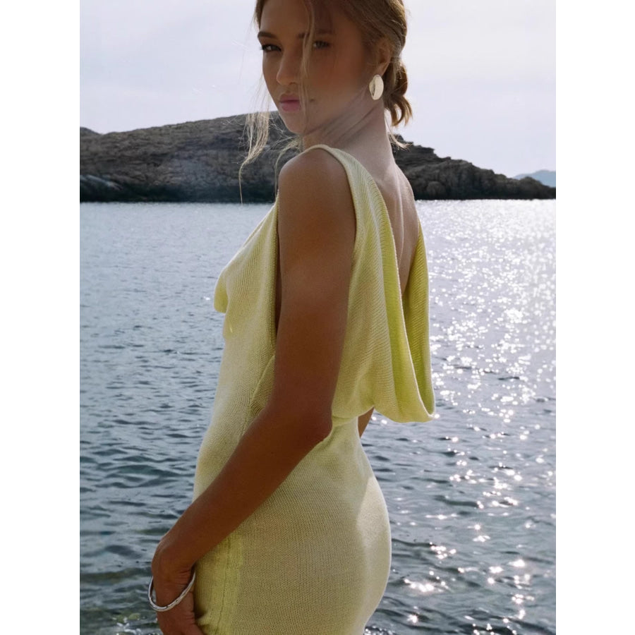 Cowl Neck Drawstring Mini Dress Yellow / S Apparel and Accessories