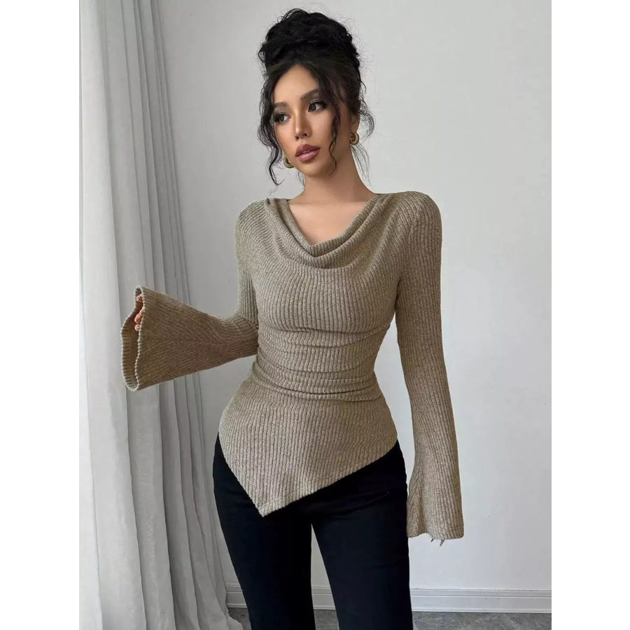 Cowl Neck Flare Sleeve Top Apparel and Accessories