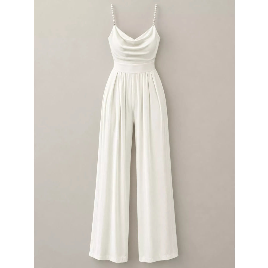 Cowl Neck Jumpsuit with Pearl Strap Detail Apparel and Accessories