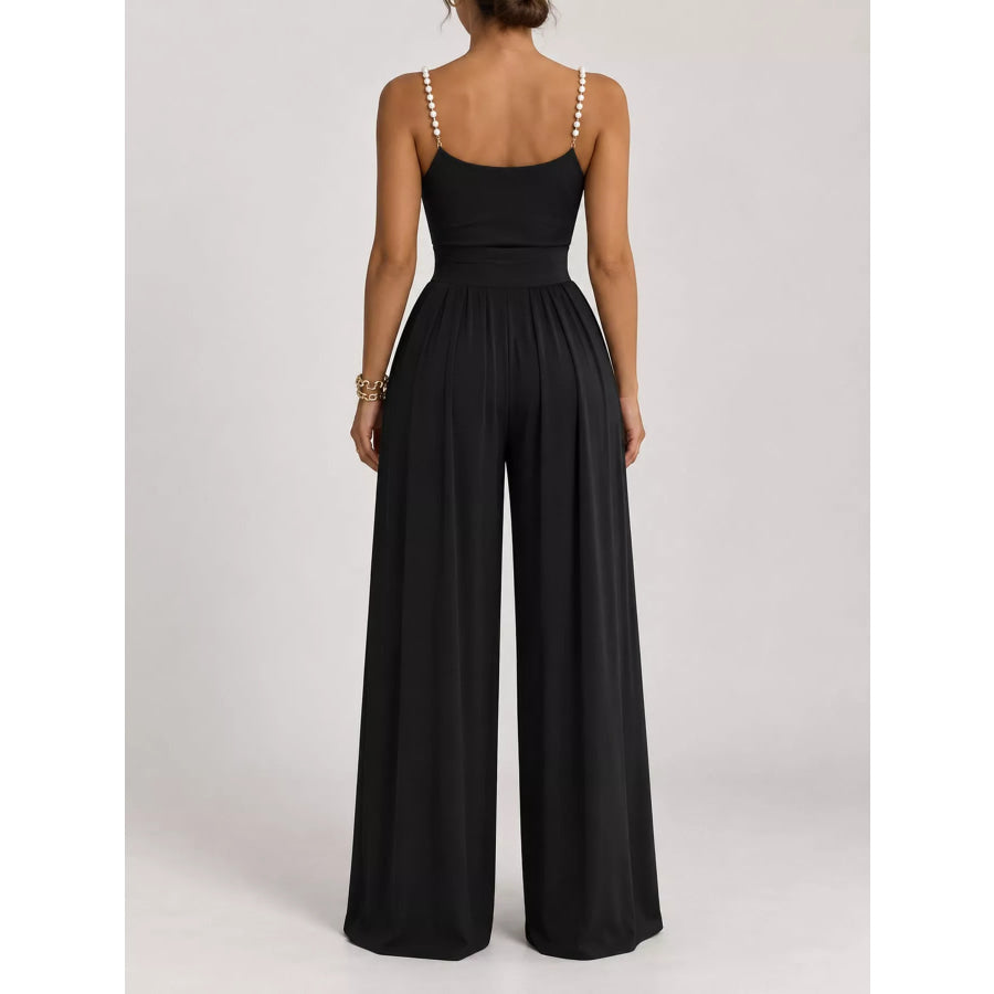 Cowl Neck Jumpsuit with Pearl Strap Detail Apparel and Accessories