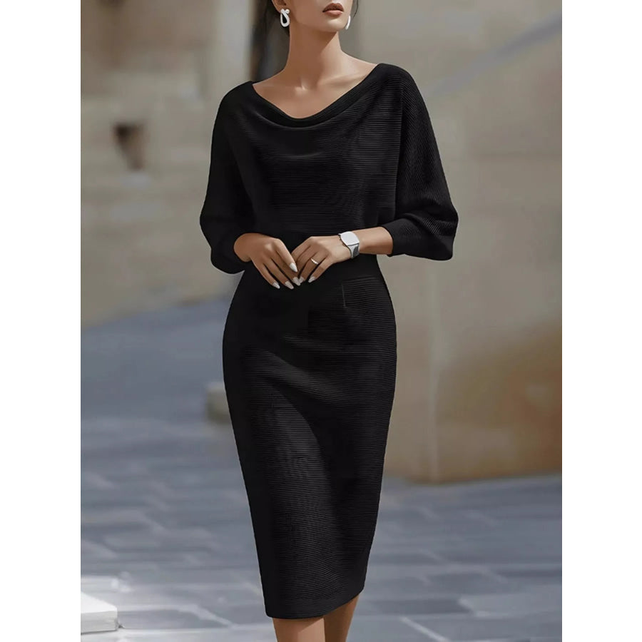 Cowl Neck Knit Bodycon Dress Black / S Apparel and Accessories