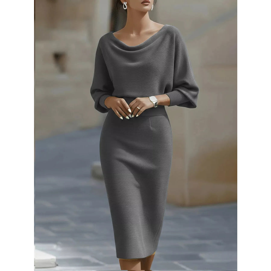 Cowl Neck Knit Bodycon Dress Gray / S Apparel and Accessories