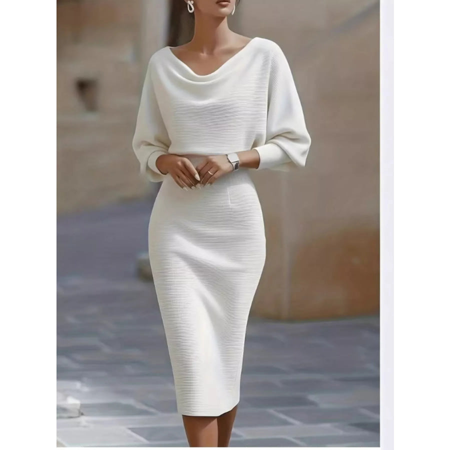 Cowl Neck Knit Bodycon Dress White / S Apparel and Accessories