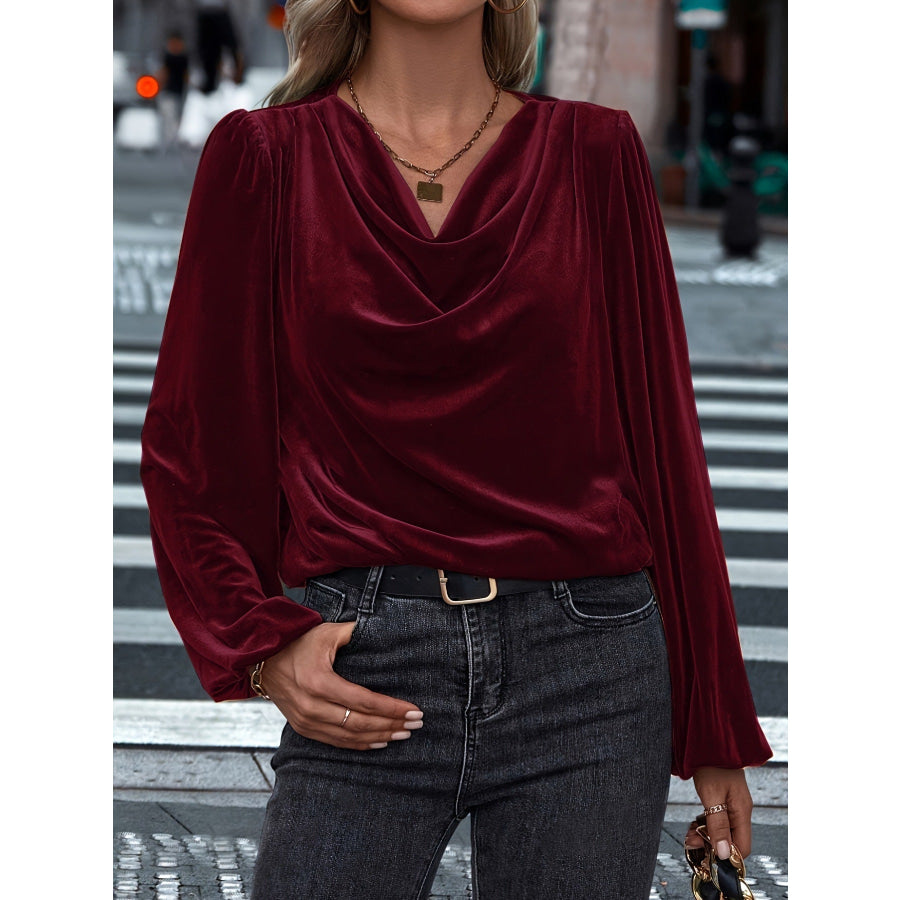 Cowl Neck Long Sleeve Blouse Apparel and Accessories