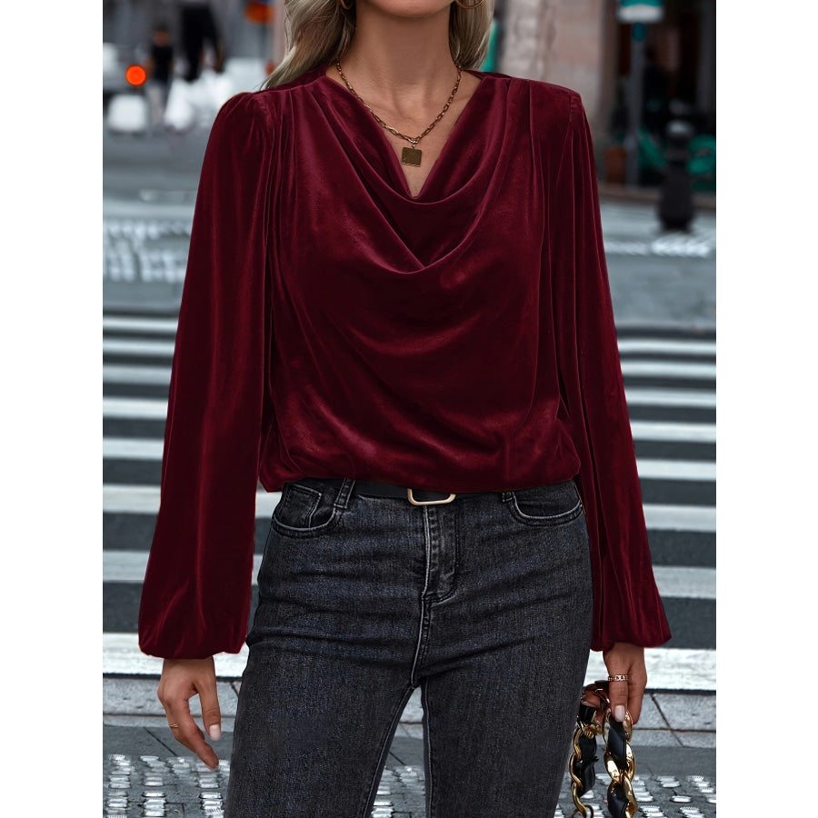 Cowl Neck Long Sleeve Blouse Apparel and Accessories