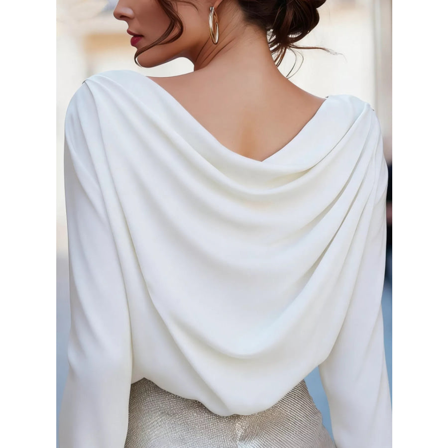 Cowl Neck Long Sleeve Blouse Apparel and Accessories