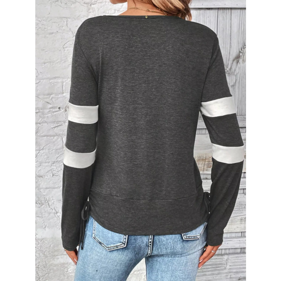Cowl Neck Long Sleeve Fake Two-Piece T-Shirt Apparel and Accessories