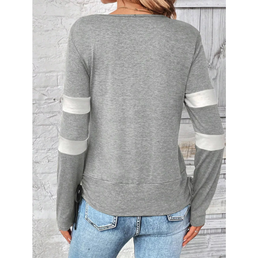 Cowl Neck Long Sleeve Fake Two-Piece T-Shirt Apparel and Accessories