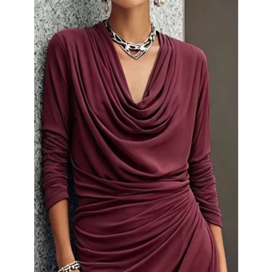 Cowl Neck Long Sleeve Maxi Dress Apparel and Accessories