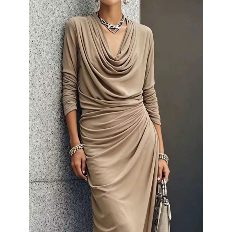 Cowl Neck Long Sleeve Maxi Dress Apparel and Accessories