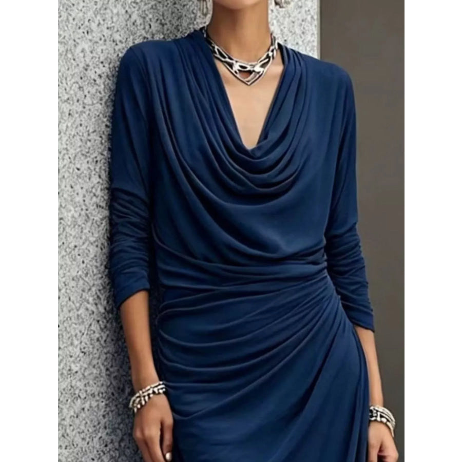 Cowl Neck Long Sleeve Maxi Dress Apparel and Accessories