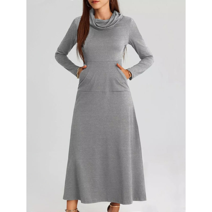 Cowl Neck Long Sleeve Midi Dress Apparel and Accessories