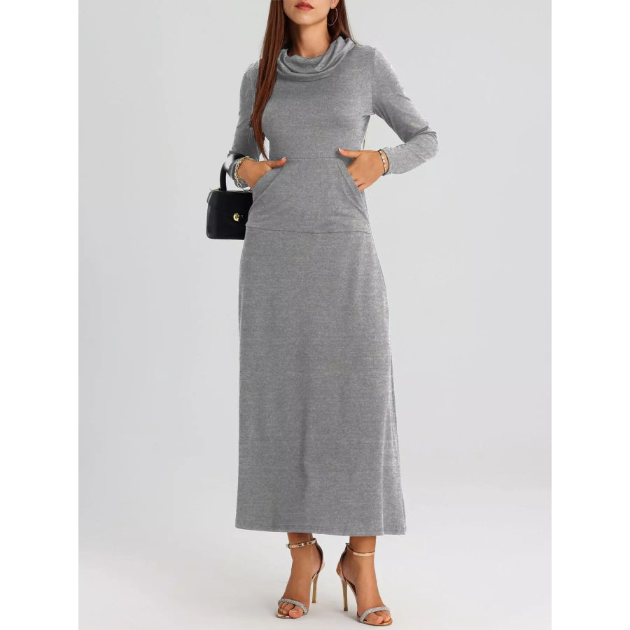 Cowl Neck Long Sleeve Midi Dress Apparel and Accessories