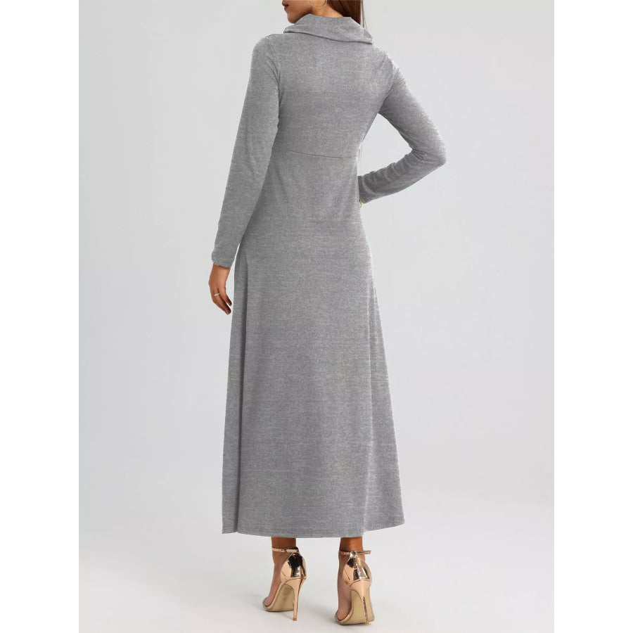 Cowl Neck Long Sleeve Midi Dress Apparel and Accessories